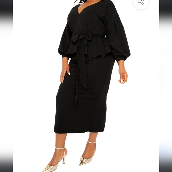 Buxom Couture Off Shoulder Peplum Midi Dress - Picture 2 of 3